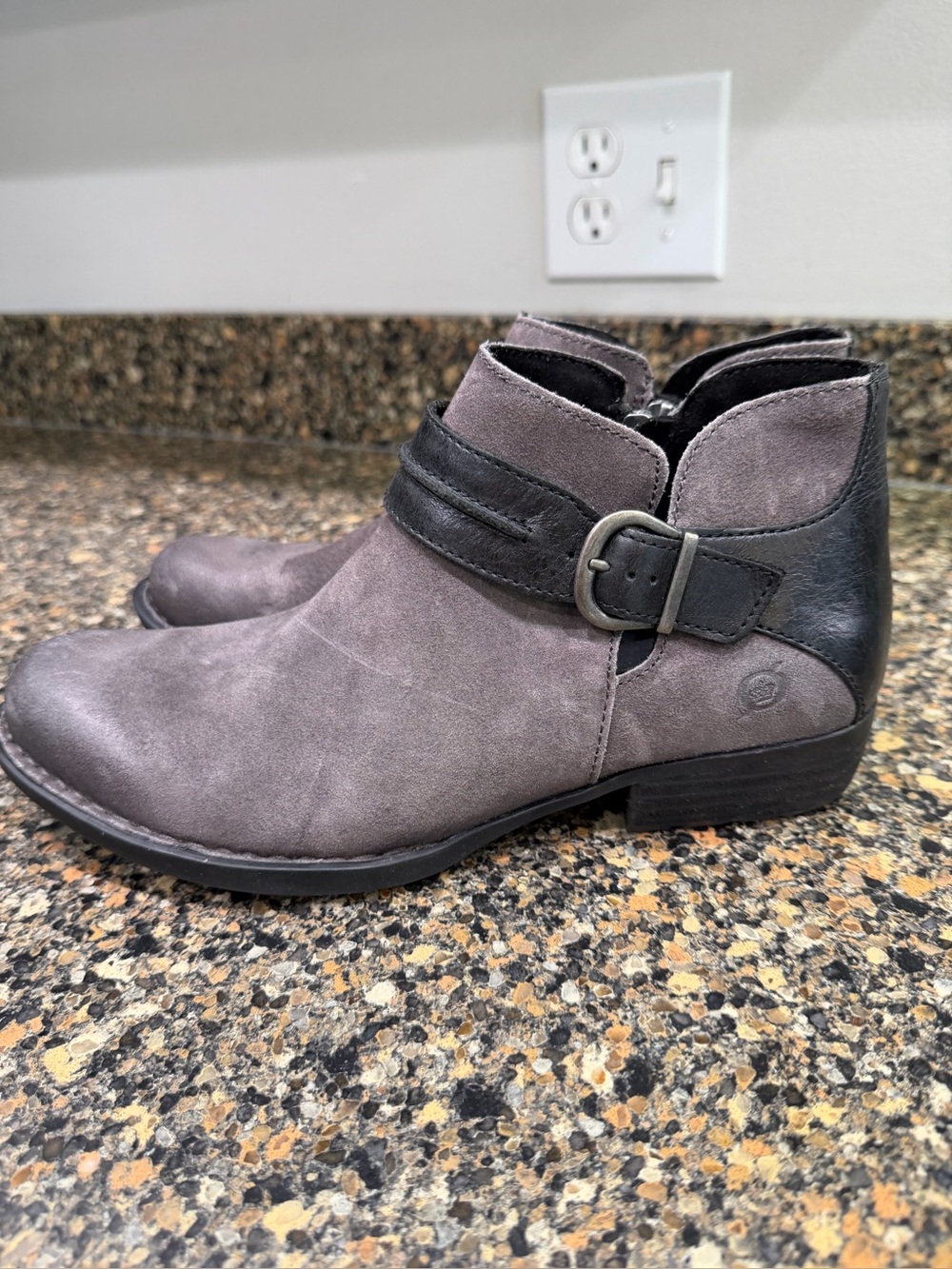 Women's Gray born kati Ankle Boots with Buckle Strap 8.5